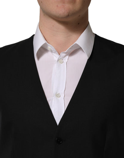 Black Wool Single Breasted Waistcoat Vest