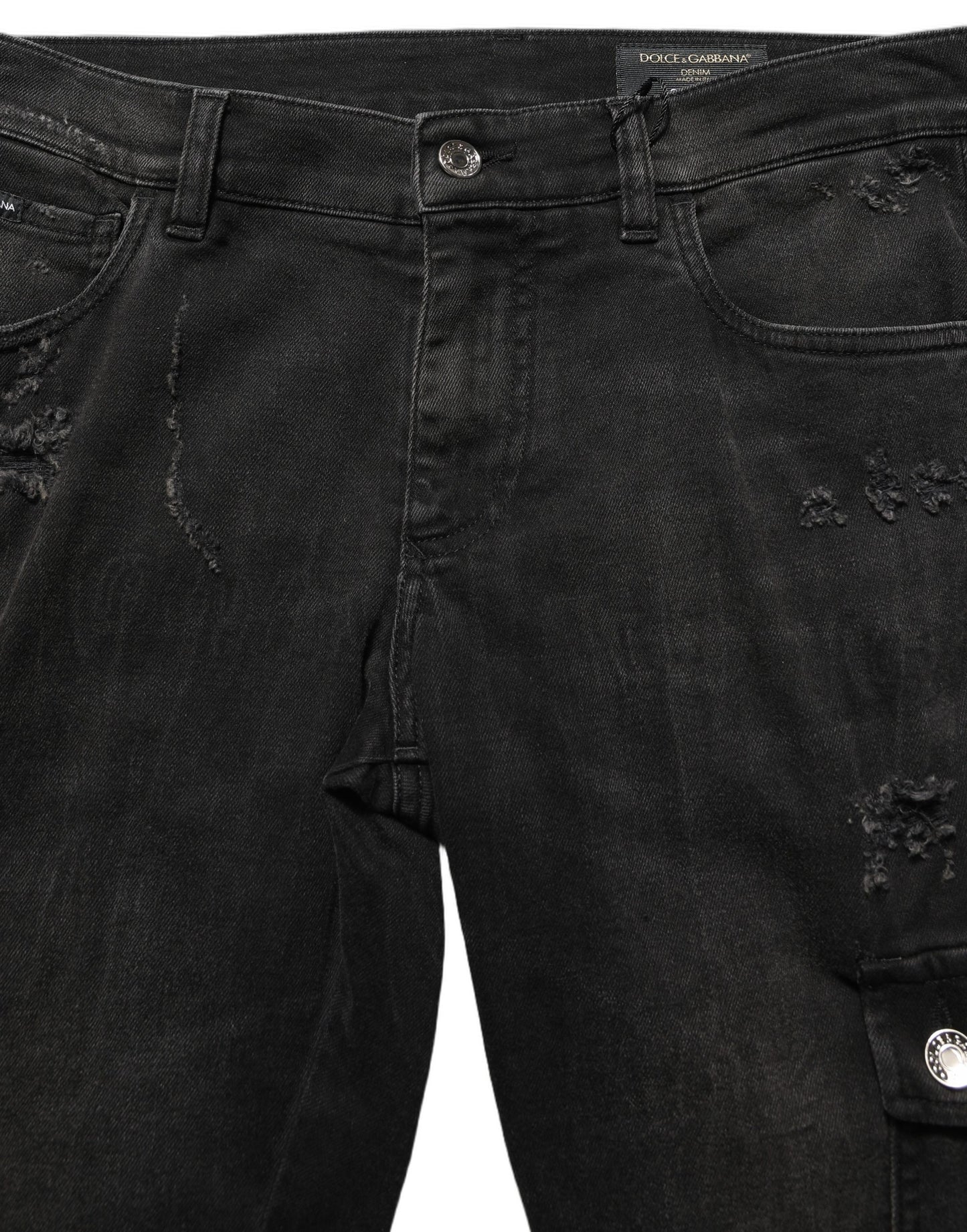 Black Distressed Cargo Cotton Men Denim Jeans