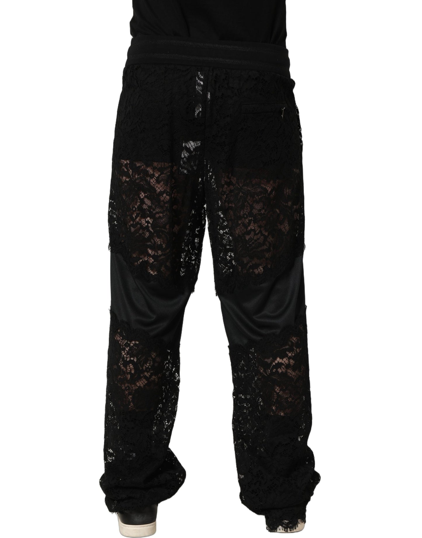 Black Lace Mid Waist Jogger Men Trouser Pants