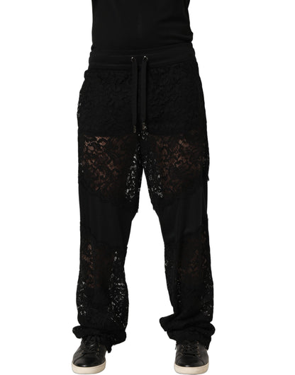 Black Lace Mid Waist Jogger Men Trouser Pants