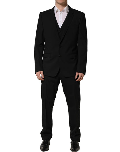 Black Wool Slim Fit Formal 3 Piece Men Suit
