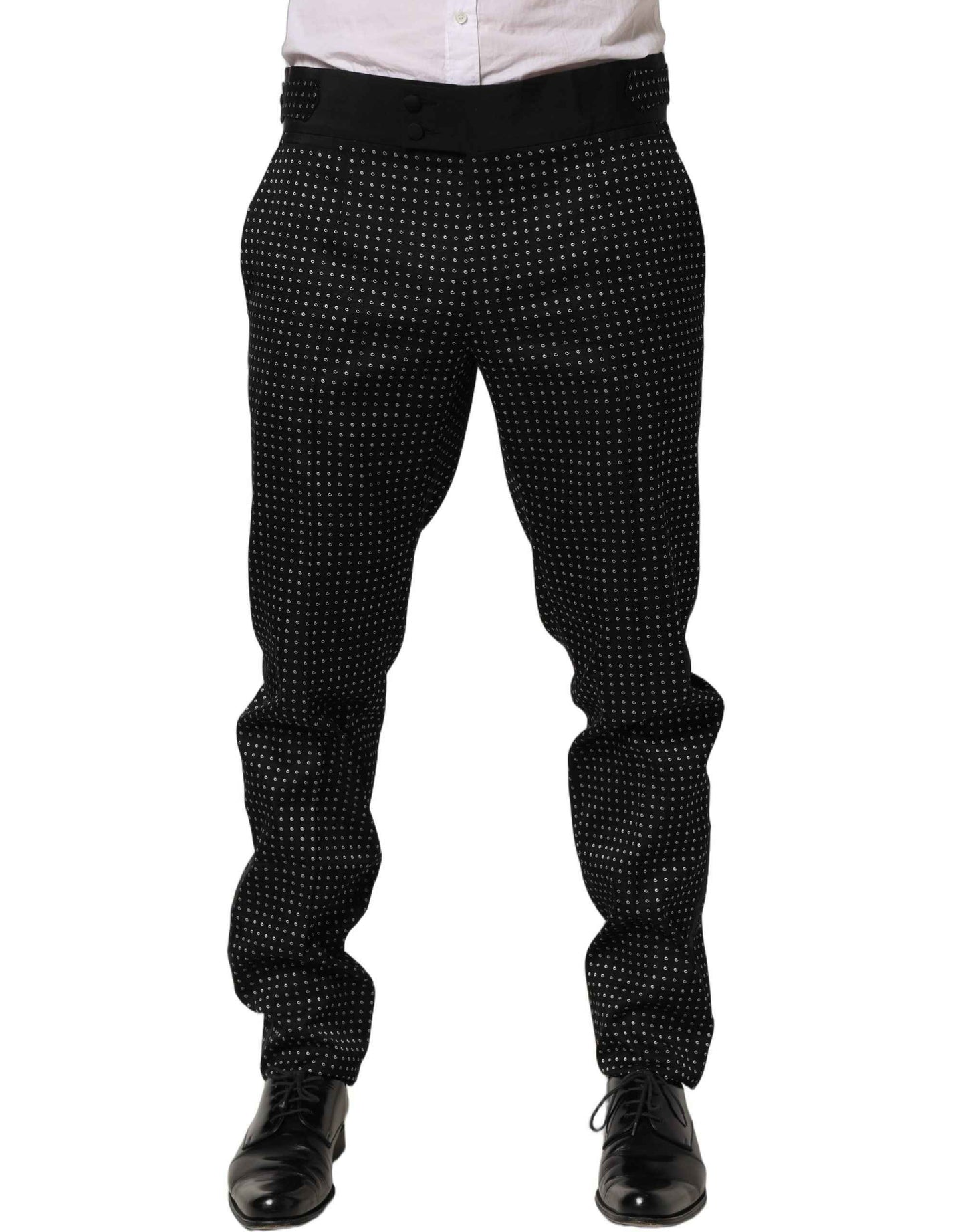 Black Polka Dot Cotton Dress Trouser Pants