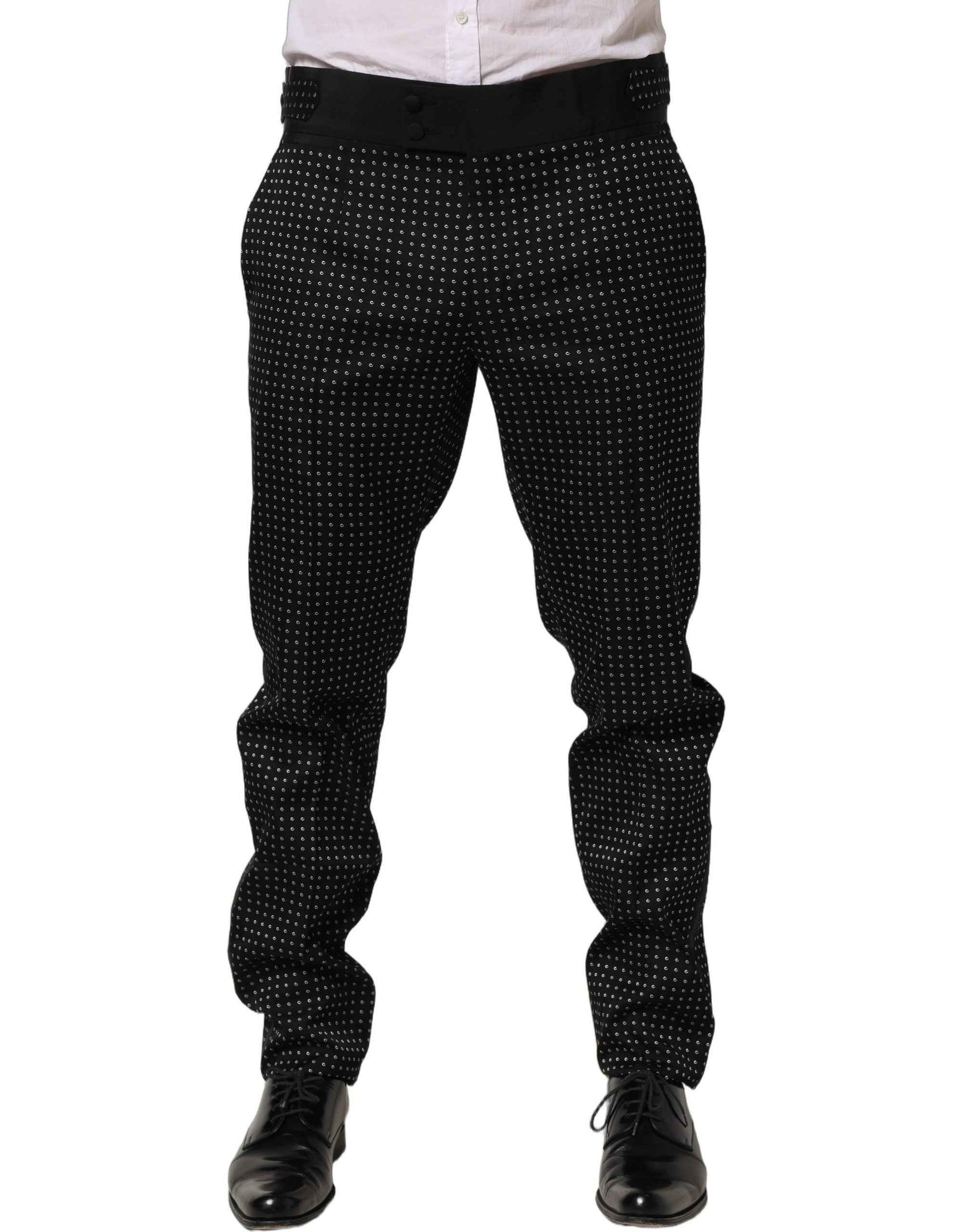Black Polka Dot Cotton Dress Trouser Pants