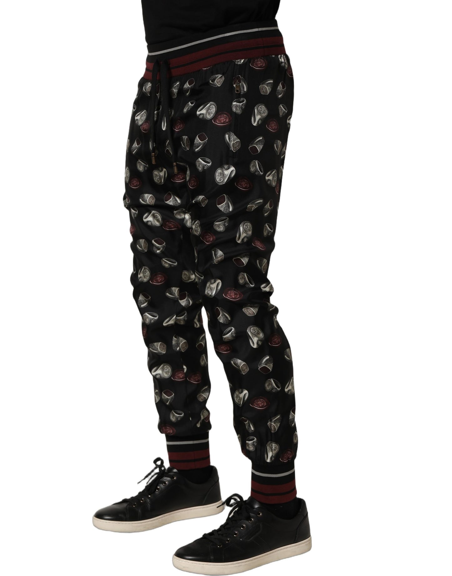 Pants Black Ring Print Silk Jogging Trousers