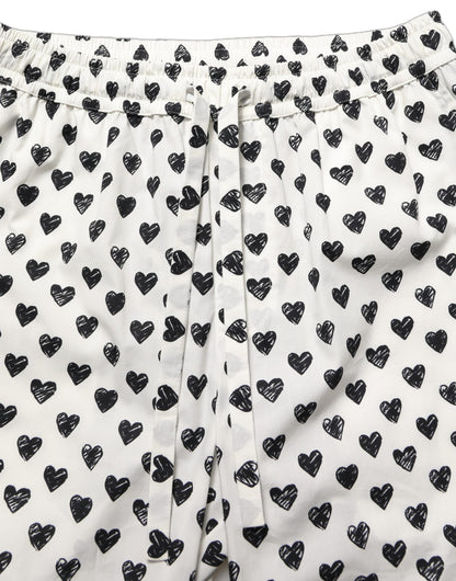 White Graphic Heart Print Men Trousers Pants