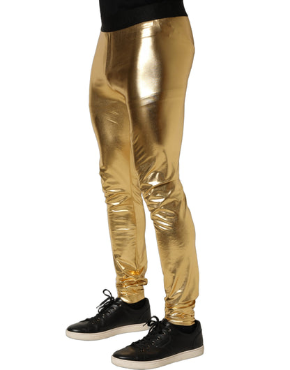 Gold Metallic Polyester Skinny Trousers Pants