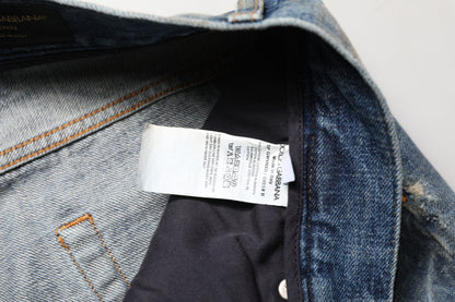 Blue Cotton Distressed Straight Denim Jeans
