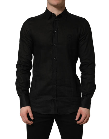Black MARTINI Long Sleeves Linen Dess Shirt