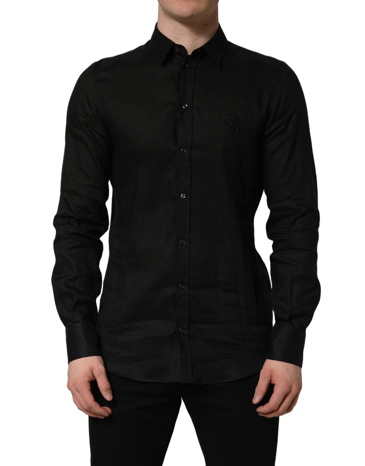Black MARTINI Long Sleeves Linen Dess Shirt