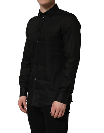 Black MARTINI Long Sleeves Linen Dess Shirt