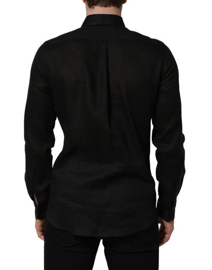 Black MARTINI Long Sleeves Linen Dess Shirt