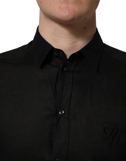 Black MARTINI Long Sleeves Linen Dess Shirt
