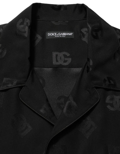 Black Logo Monogram Short Sleeves Men Shirt