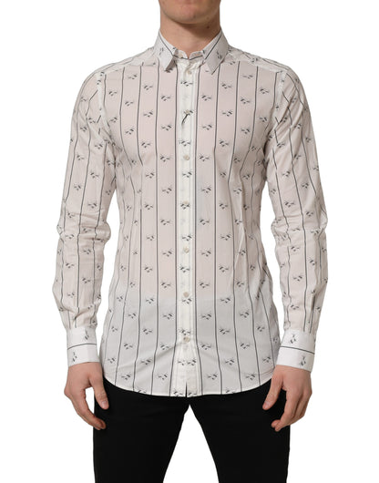White Bee Print Cotton GOLD Fit Dress Shirt