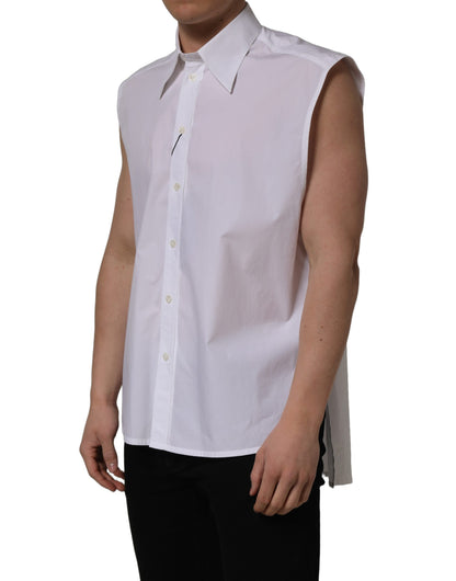 White Cotton Sleeveless Formal Dress Shirt