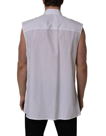 White Cotton Sleeveless Formal Dress Shirt