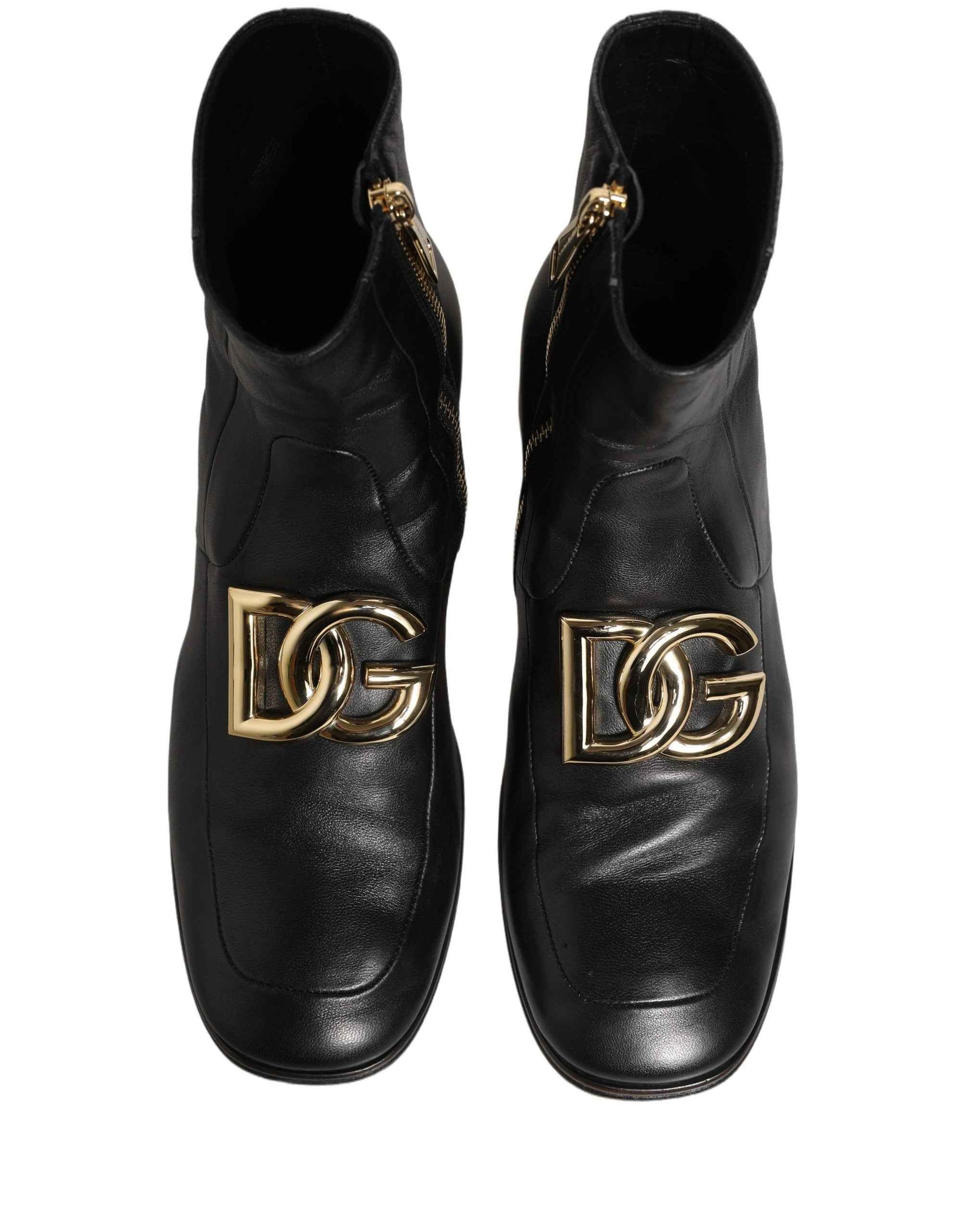 Black Leather DG Logo Plaque Shorts Ankle Boots Shoes