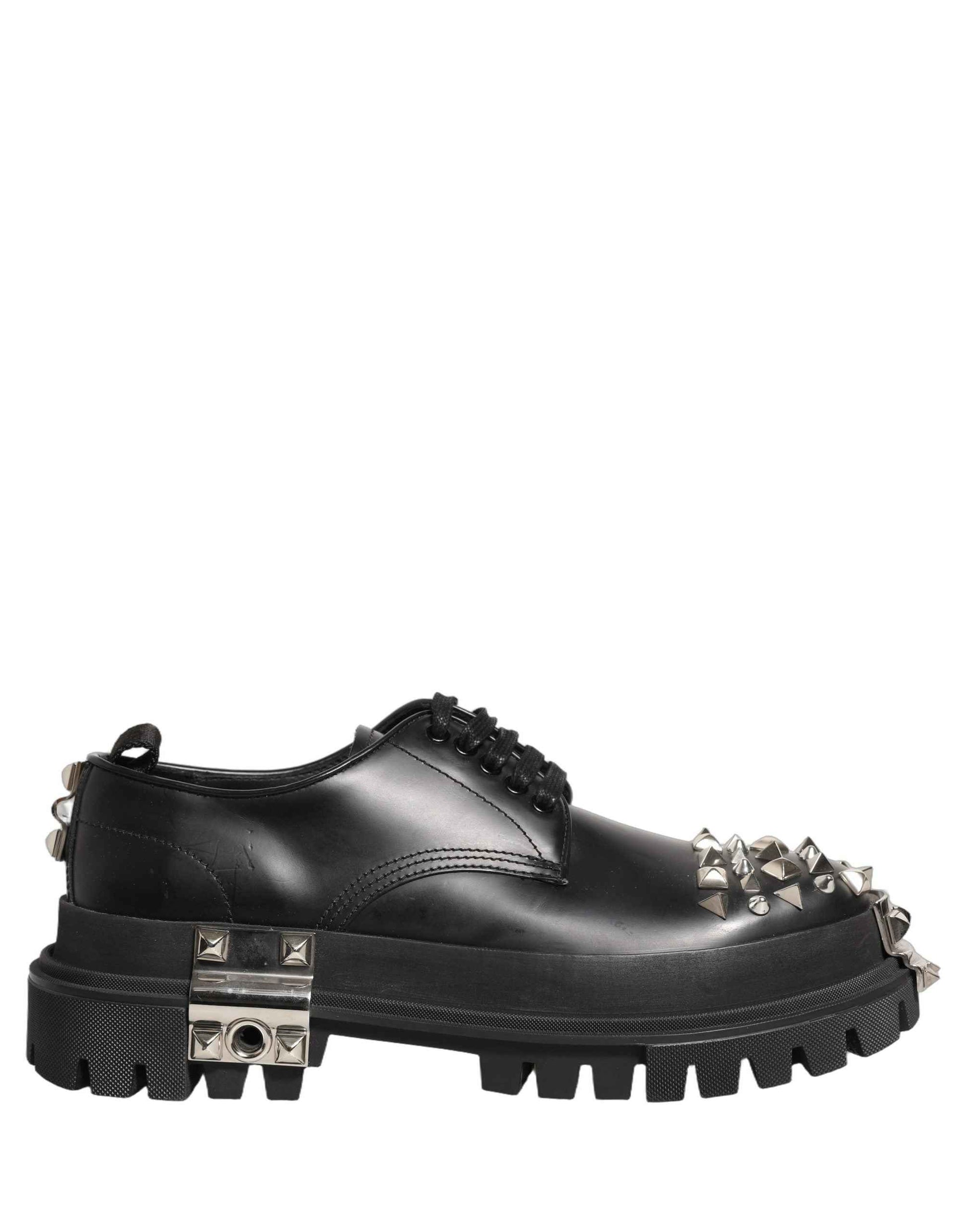 Black Leather Studded Hi-Trekking Derby Shoes