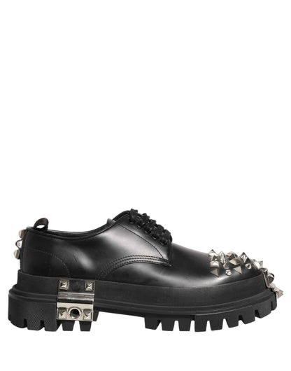 Black Leather Studded Hi-Trekking Derby Shoes
