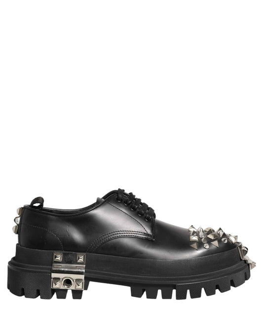 Black Leather Studded Hi-Trekking Derby Shoes