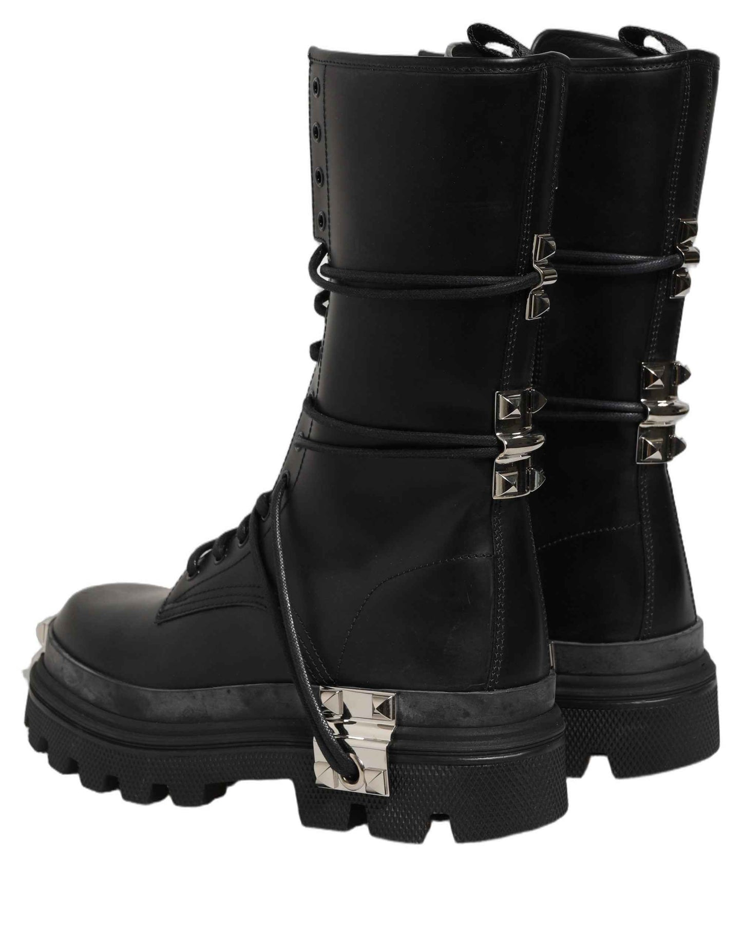 Black Stud Platform Combat High Boots Shoes