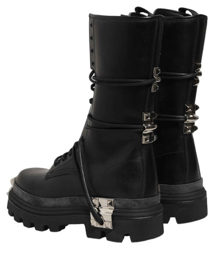 Black Stud Platform Combat High Boots Shoes
