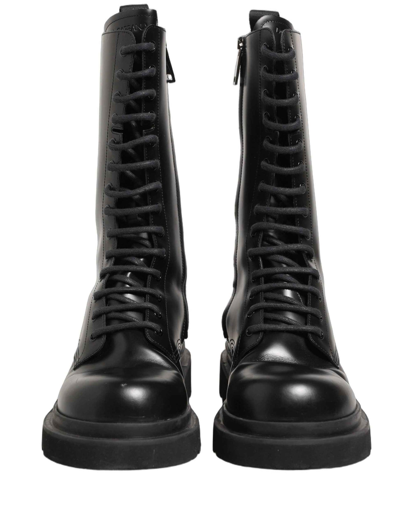 Black Leather Lace Up Men Combat Boots Shoes