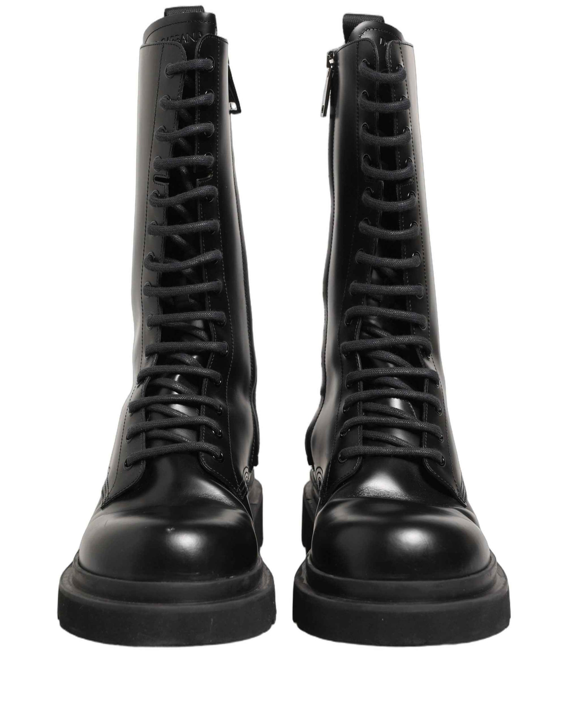 Black Leather Lace Up Men Combat Boots Shoes