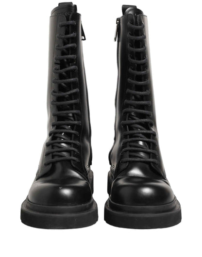 Black Leather Lace Up Men Combat Boots Shoes