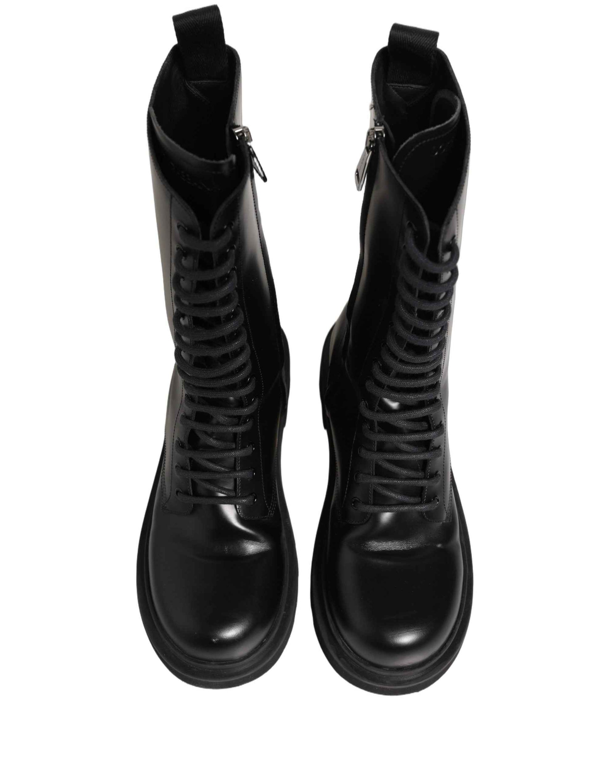 Black Leather Lace Up Men Combat Boots Shoes