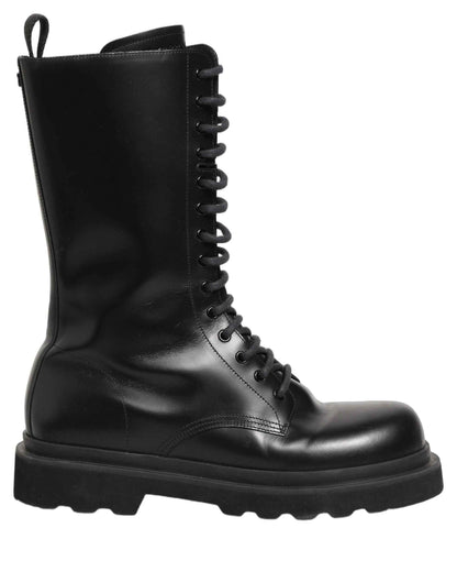 Black Leather Lace Up Men Combat Boots Shoes