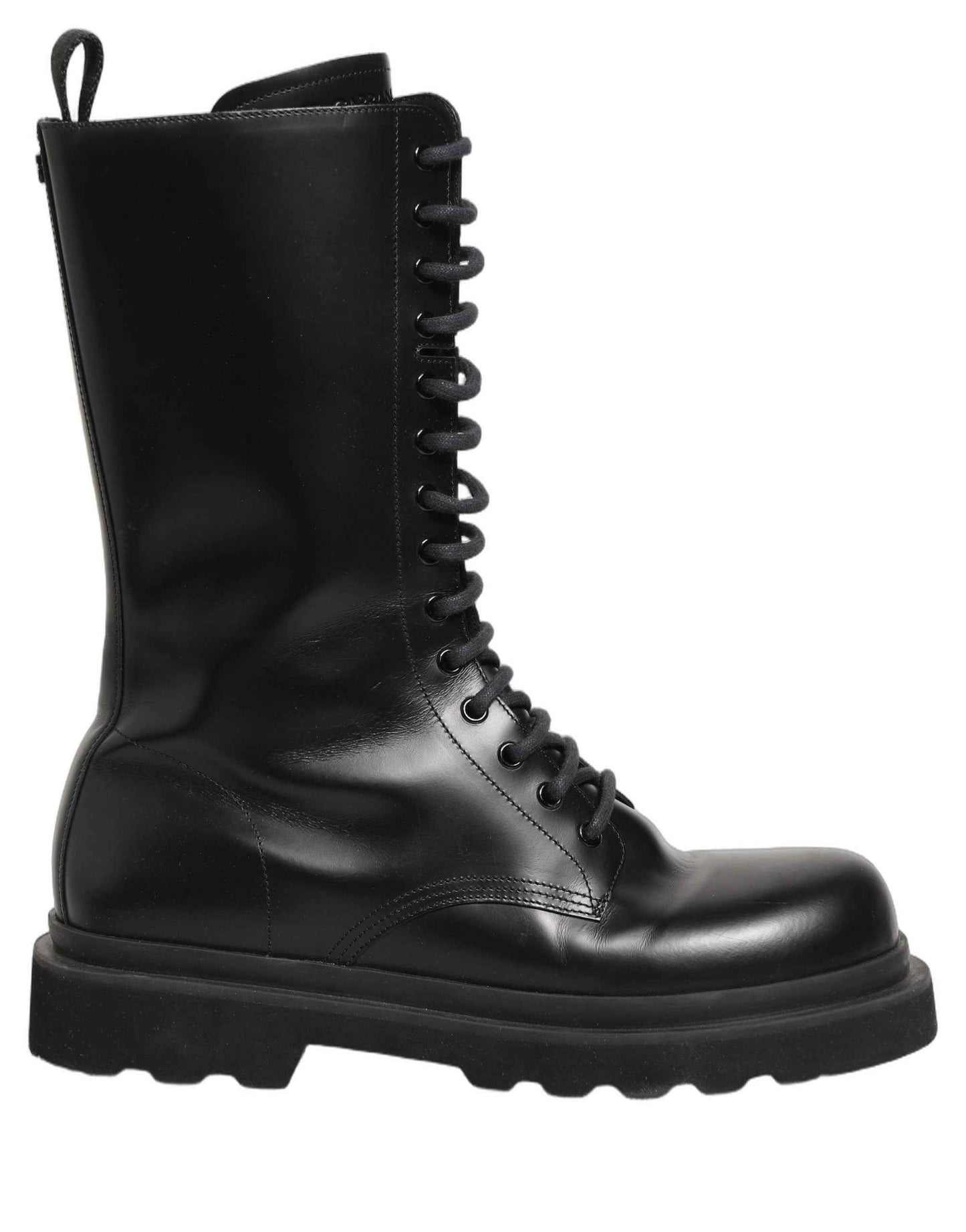 Black Leather Lace Up Men Combat Boots Shoes