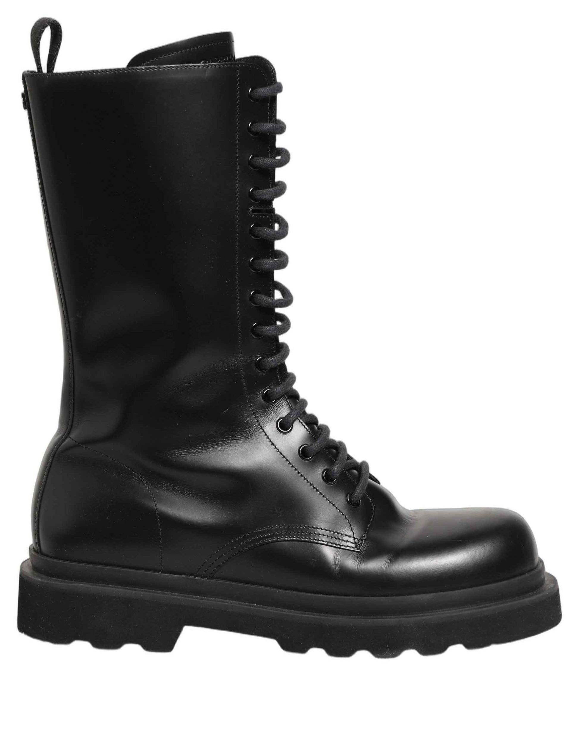Black Leather Lace Up Men Combat Boots Shoes