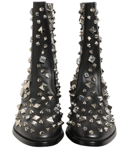 Black Crystal Embellished Short Boots Shoes