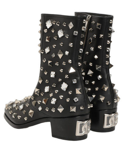 Black Crystal Embellished Short Boots Shoes
