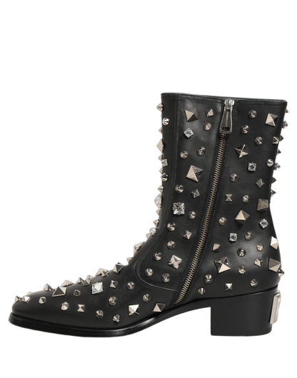 Black Crystal Embellished Short Boots Shoes