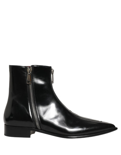 Black Leather Zipper Mid Calf Men Boots Shoes