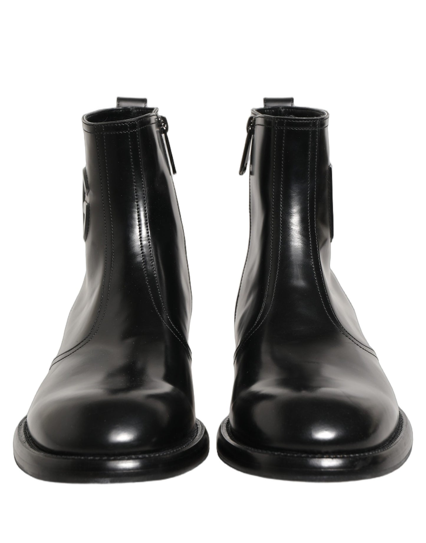 Black Leather Embossed Logo Ankle Boots Shoes
