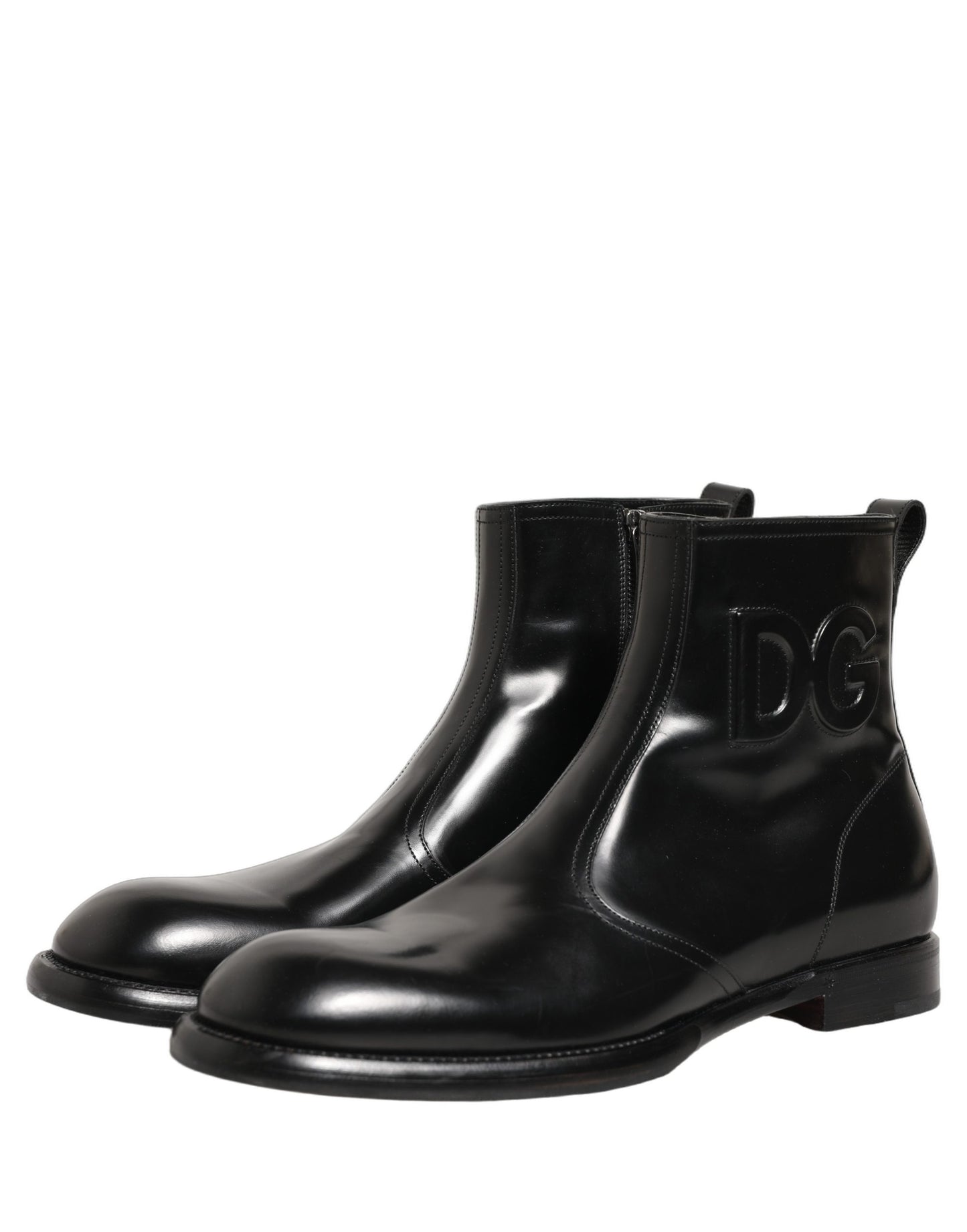 Black Leather Embossed Logo Ankle Boots Shoes