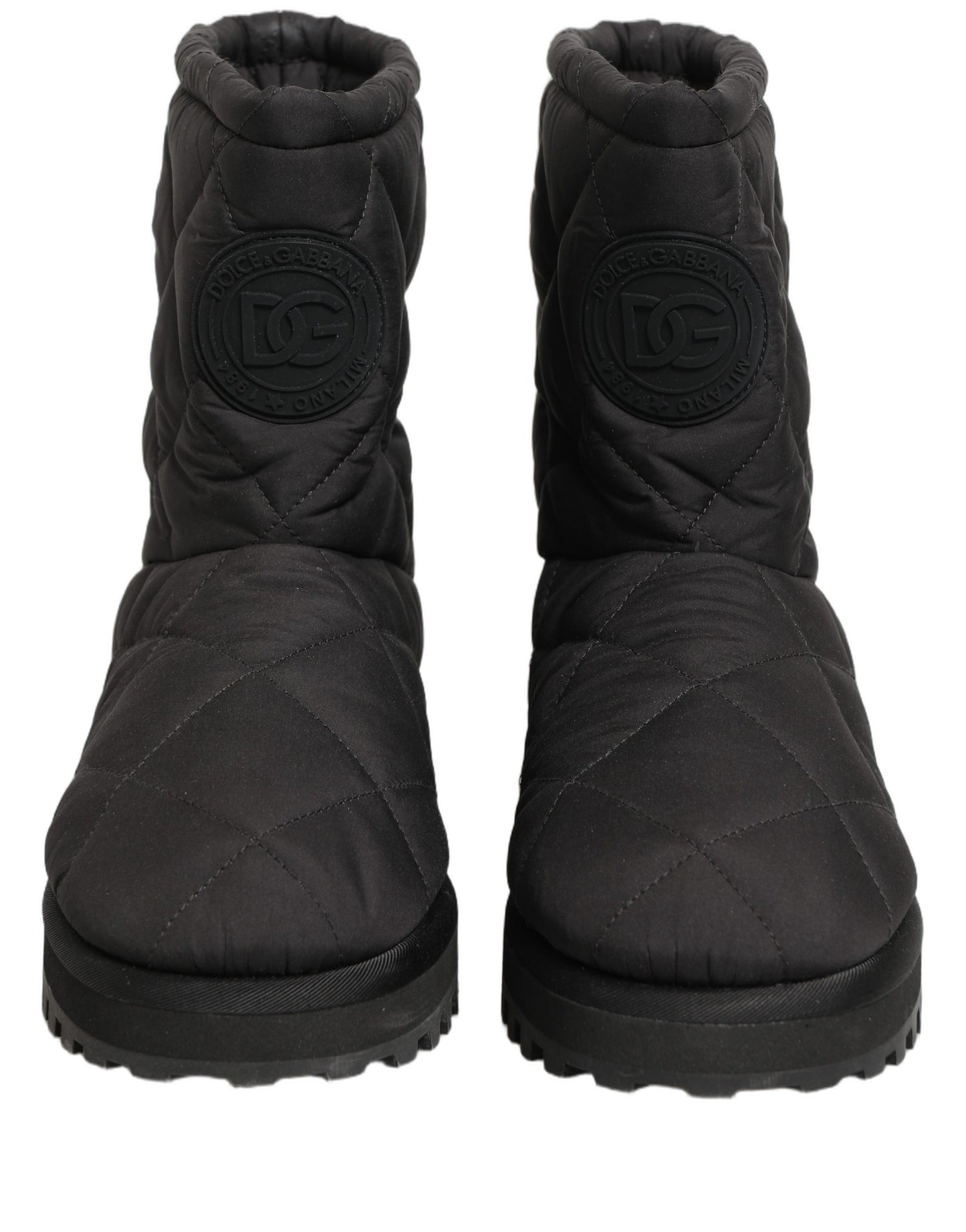 Black Quilted Effect Mid Calf Boots Shoes