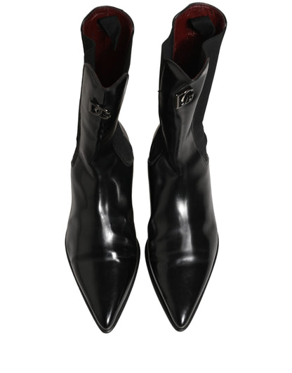 Black Leather Chelsea Mid Calf Boots Shoes