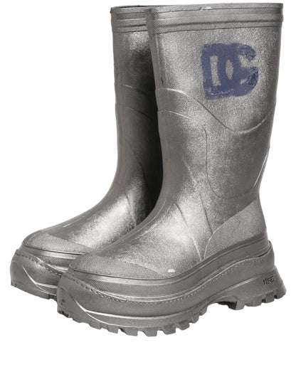 Metallic Silver Pull On Rain Boots Men Shoes