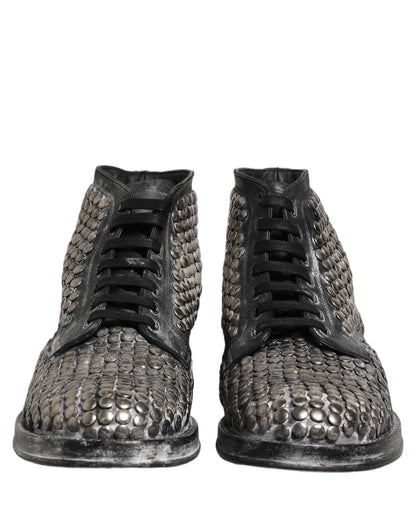Black Leather Runway Studs Ankle Boots Shoes