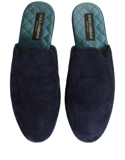 Blue Suede Slides Flat Slipper Men Shoes