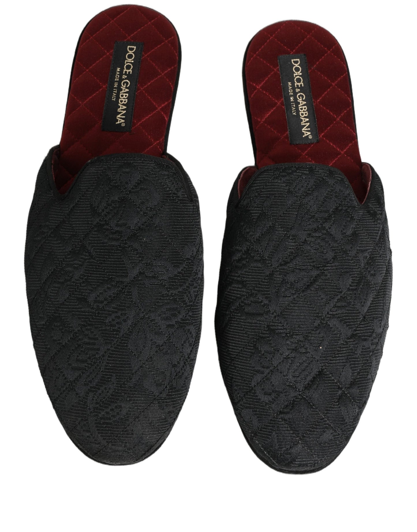 Black Floral Brocade Slides Slippers Shoes