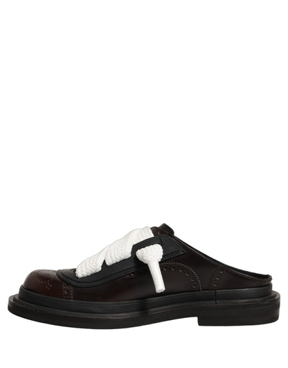 Brown Leather Slip On Flat Sandals Men Shoes