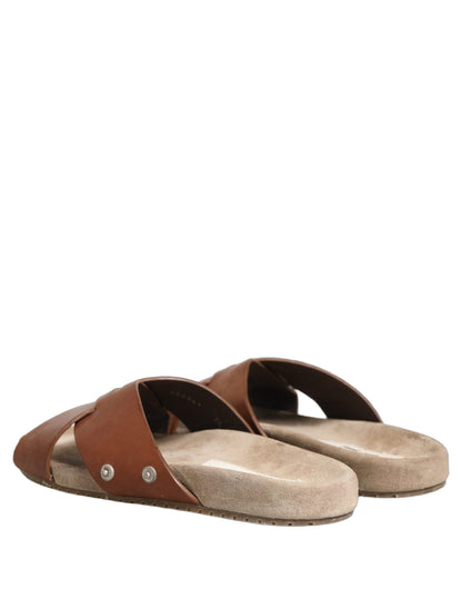 Brown Calf Leather Slides Sandals Shoes