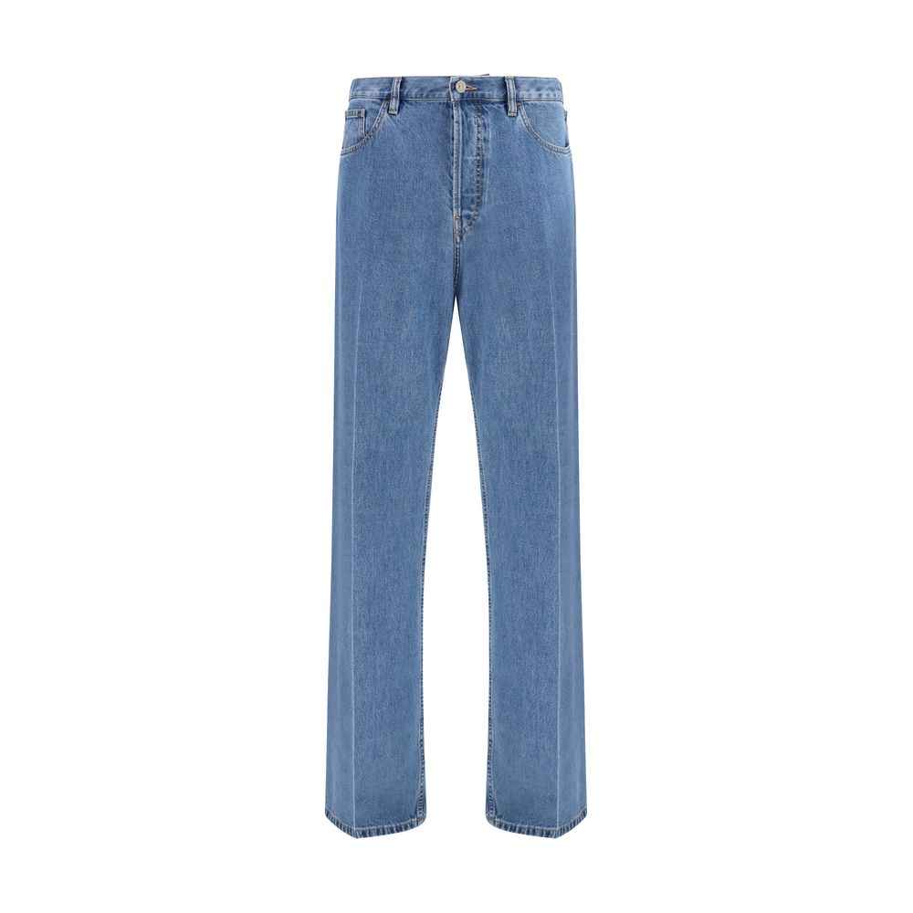 Blue Cotton Straight-Leg Jeans
