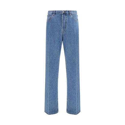 Blue Cotton Straight-Leg Jeans