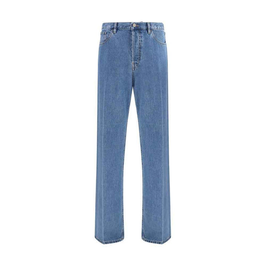 Blue Cotton Straight-Leg Jeans